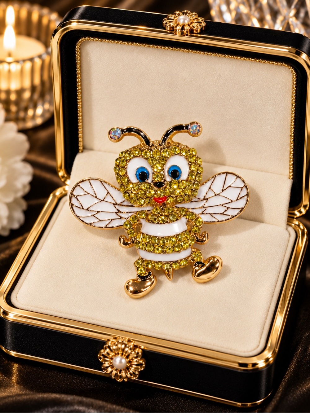 Bumble Bee Brooch Gold Yellow Rhinestone Crystal Statement Pin NWOT